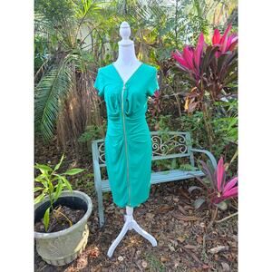 Joseph Ribkoff Dress Size 10 Kelly Green with Gold Anchor Zipper